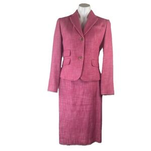 Talbots Tweed Lined Skirt Suit Jacket Set Pink Skirt Womens 10 Jacket 6P READ